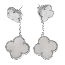 Kadın Beyaz Renk Yonca Model İkili Silver Renk Çelik Küpe