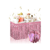Kendinden Yapışkanlı Rose Metalize Püsküllü Masa Eteği 75 X 275 Cm Parti Süslemesi