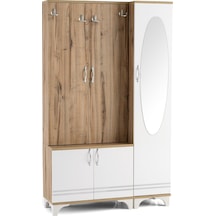 Rüya Aynalı Askılıklı Raflı Ayakkabılık Portmanto 112x35x190cm Beyaz