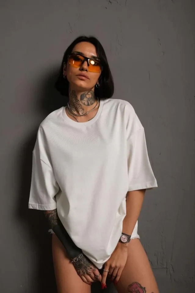 Mythrıva 24/1 Düz A Kalite Oversize T-shirt - Beyaz