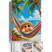 Sayılarla Boyama Seti Numaralı Tuval Fırça Boya Askı Aparatı Dahil Set 40x50 Cm - Hamak Kedi