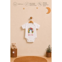 Pia Baby İsme Özel Kız Bebek Kısa Kollu Body Zıbın %100 Pamuk Alttan Çıtçıtlı Organik Baskılı Bebek Body 1005ba9x Ekru