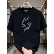 Tarzsokak Unisex Balık Desen T-shirt Siyah