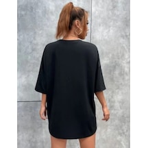 Unisex Günlük Stil Gece Siyahı Klasik Dokulu Pamuklu Oversize Tiş Siyah