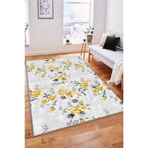 Sarı Çiçekli Kaymaz Tabanlı Makinede Yıkanabilir Halı Bh006n11