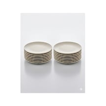 Premium 12'lı Mat Krem 17 Cm Melamin Servis Ve Pasta Tabağı Seti Sığ Kalın Tabak Kase Altı Krem