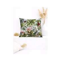 Tropik Bahar Karnavalı Dekoratif Kırlent Kılıfı 45x45 Cm Beyaz