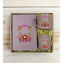 Bk Gift Kişiye Özel İsimli Dtf Anne Temalı Mat Gri Defter & Kahve Fincanı & Mum Hediye Seti-6, Anneye Hediye, Anneler Günü Hediyesi Kobitmeyencom30788