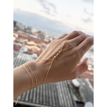 Zincir Detaylı Taşsız Gümüş Şahmeran Bileklik - 3 Sıralı - Gold Altın