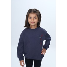 Kız Çocuk Relax Fit Bisiklet Yaka Düşük Omuz Baskılı Sweatshirt Füme Melanj