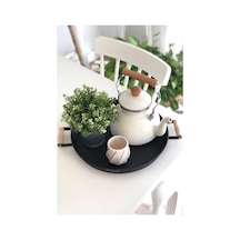 Kitchen Trend Yuvarlak  37 Cm Ahşap Kulplu Metal Siyah Tepsi