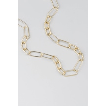 So Chic  Modern Tasarım 18 Ayar Sarı Altın Kaplama 50 CM Gümüş Zincir Kolye
