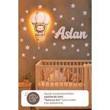 Ahşap Aslanlı Balon Lamba & Işıksız İsimlik Seti İsimli Bebek Ve Çocuk Odası Dekoru Kahverengi