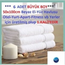 6 Adet Otel Havlusu 50 x 90Cm %100 Pamuklu Beyaz El Havlusu