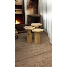Ahşap 3 Lü Set Naturel Renk Masif Fiskos Sehpa Zigon Takımı Bej