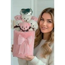Deluxe Peluş Silindir Kutusuda, Kalpli Balonlu 6 Lı Pembe Ayıcık Buketi - Sevdiğine Hediye