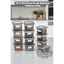 12'li 24 Parça 500 Ml Erzak Bakliyat Saklama Kabı Seti Şeffaf Mutfak Dolap Düzenleyici Gri - 751811082 Gri