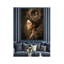 Gözlüklü Ve Mistik Kuş Yuvalı Kadın Yağlı Boya Dokulu Kanvas Tablo Canvas Tablosu