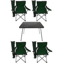 Bofigo 60x80 Cm Granit Katlanır Masa + 4 Adet Kamp Sandalyesi Katlanır Sandalye Plaj Sandalye Yeşil