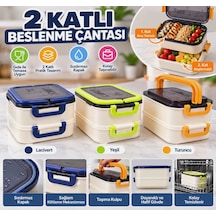 2 Katlı Beslenme Çantası Sızdırmaz Kapaklı, Taşıma Saplı, Pratik Yemek Saklama Kabı Açık Yeşil