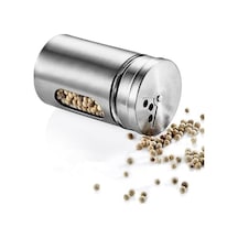 Metal Cam Tuzluk, Paslanmaz Çelik, Pencereli Tasarım, 8.5cm Yükseklik, 5cm Çap, 123g Açık Gri