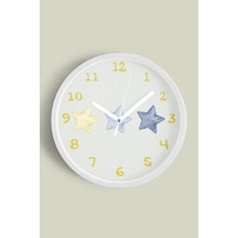 Renkli Yıldızlar Çocuk Odası Duvar Saati - 42cm - Önü Camlı Beyaz Kasa - Sessiz Mekanizma-jh0993 Beyaz