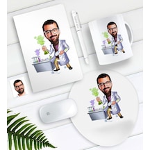 Kişiye Özel Bay Kimya Mühendisi Karikatürlü Defter Kalem Kupa Mouse Pad Seti-1