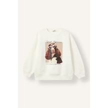 Defacto Oversıze Bisiklet Yaka Baskılı İçi Yumuşak Tüylü Kalın Sweatshirt Kız Çocuk I9201a826wner105 Ekru-er105