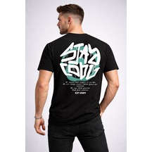Herkesemoda Arka Stay Yazı Detaylı Basic T-shirt Siyah