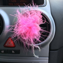 Flamingo Gümüş Pleksi Taşlı Havalandırma Klips Oto Süsü Pembe 2
