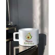 Küçük Happy Brithday Avokado Tasarımlı Çay Fincanı Beyaz