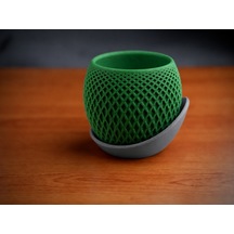 3d Baskı Küre Saksı - Kafes Dokulu İki Parçalı Dekoratif Saksı - Yeşil-gri