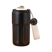 304 Paslanmaz Çelik 450 Ml Bilek Askılı Derece Göstergeli Termos Bardak Mug - Al5024 Krem Çok Renkli