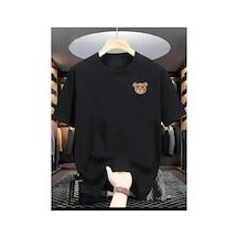 Medinenur Mini Ayıcık Baskılı Basic T-shirt Siyah