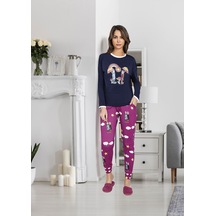 Kadın Lacivert Baskılı Pijama Takımı 10102 - Xl