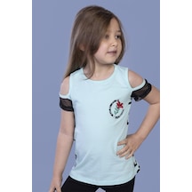 Toontoy Kids Toontoy Kız Çocuk Göğsü Nakışlı Tişört Mint Yeşili