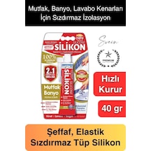 Premium 40 Gr Üniversal Sızdırmaz Şeffaf Tüp Silikon Mutfak Banyo Küvet Kenarı Elastik İzolasyon