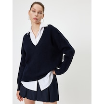 Koton V Yaka Basic Uzun Triko Kazak Lacivert 5wal90042ht Lacivert