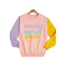 İrem Çocuk Giyim Kız Çocuk Everyday Yazı Desenli Kolları Renk Bloklu Somon Sweatshirt Somon