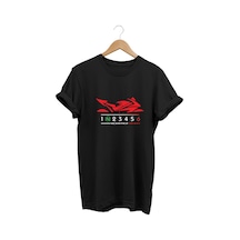 Red Racing Motor - Kırmızı Yarış Motorsikleti Baskılı Tshirt Siyah