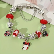 Yeni Tarz , Disney Mickey And Minnie Mouse Aşk , Sevgi Charmlı Bileklik, Ahşap Kutu İçerisinde Gümüş Gümüş