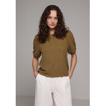 Colin's Colins Regular Fit Yuvarlak Yaka Jakarlı Kadın Kısa Kol Tişört Cl1079155 Q1.v2 Olv Olive