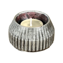 Eskitme Mumluk Şamdan Tealight Mum Uyumlu Çizgili Model - Gümüş Eskitme