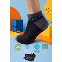 Socketta 5'li Karışık Renkli Çocuk Pamuk Nyc Desen Patik Çorap - Premium Nyc Siyah-mavi Mel-laci-gri-antrasit