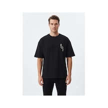 Neco Giyim Unisex Oversize Geniş Kesim %100 Pamuk Yumuşak Dokulu Basic Bisiklet Yaka Tişört Siyah Zar