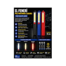 Pilli Mıknatıslı Çakarlı Led El Feneri 15 Cm 3 Kademe Aydınlatma 3 Adet Aaa Pil Hediye Kırmızı - 899228553 Kırmızı