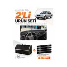 Nissan Sunny 1990-1995 Uyumlu Torpido Örtüsü + Deri Bagaj Çantası + Sticker Seti - Siyah Bej