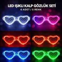 Led Işıklı Kalp Glow Pilli Parti Gözlüğü 6 Adet / 5 Renk Set Diğer