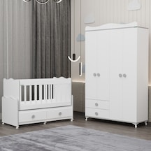 Elegant Beşik Ve Yıldız 4 Kapaklı Dolap- Gri Beyaz