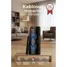 Bluetooth Hoparlör Mikrofonlu Rgb Işıklı Taşınabilir Parti Speaker Gts-2129 Siyah